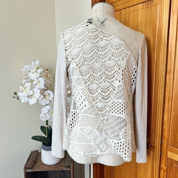 BKE Ivory Cardigan w/ Lace Back Boho Y2K Fashion - Picture 3 of 10